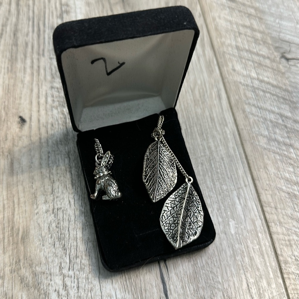 Bunny Rabbit and Lead Stacked Silver Necklaces
